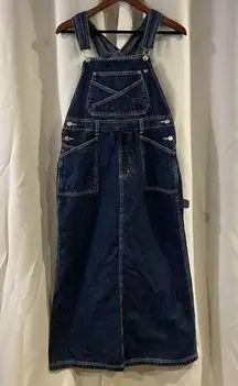 Vintage Denim Co Overall Dress Medium Blue Pockets Jumper 80s Maxi Bib Apron Y2K