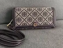 New Tory Burch T Monogram Jacquard Wallet Crossbody Clutch Purse 135846 $348