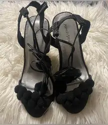 NWOT Ashley Stewart Women's Size 9W Black Pom Pom Puffed Heels