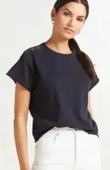 Nation LTD Terrin Grey Blue Tee with Gold Snaps Size Medium