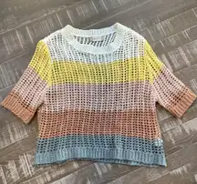 Altar’d State woven short sleeve sweater S Color Block Open Weave Cream Pink