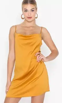 Missguided Mustard Satin Cowl Cami Mini Dress