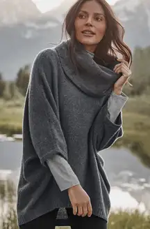 Garnet Hill grey Cashmere Cozy-Up tunic Sweater boxy cocoon cowl neck oversized