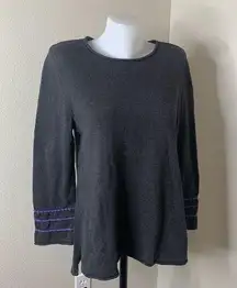 Habitat Clothes To Live In Gray Sweater Purple Embroidered Stripe Sleeves Sz M