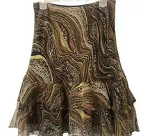 Cato Brown Paisley Animal print Swirl Design Ruffle Skirt S
