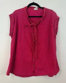 Mata Traders Red Floral Tie Neck Button Front Blouse Size 2X