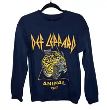 Nordstrom Navy Blue DEF LEPPARD Graphic Pullover Sweatshirt Sz S