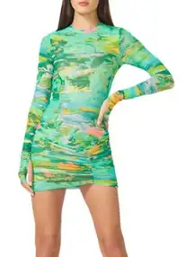AFRM NWT Women's Mirza Ruched Acid Green Marbled Mini Dress Size XS