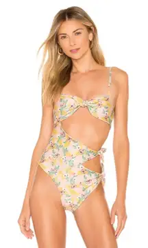 NEW For Love & Lemons Antigua One Piece Swim Suit Cut-Out Tropical Floral Size M
