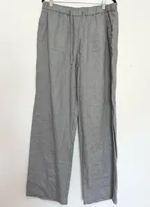 Kenar  Womens stretch pull on 100% Linen wide leg pants w/ drawstring, size Large