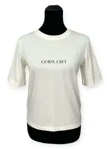 THEO | Small | God's Gift Short Sleeve Crewneck T-Shirt Tee in Ivory White