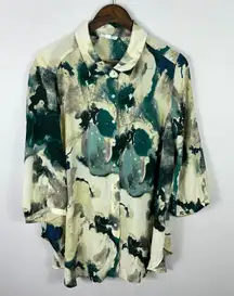 Cynthia Rowley Top Womens Plus Size 1X Green Abstract Indie Boho Artsy Gallery