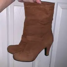 Charles Albert brown microfiber mid calf heeled boots