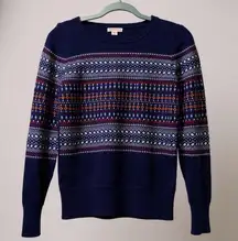 Merona Women M/M Blue Fair Isle Pattern Crew Neck Long Sleeve Sweater