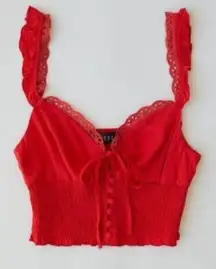 Red Lioness Top with Lace and Button Detail xs