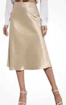 ZARA Silk Midi Skirt Tan