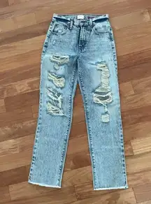 Alice + Olivia High Rise Distressed Straight Leg Jeans