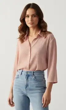 Talbots Button Up Blouse Woman X Pink Textured Casual Work Classic Collared