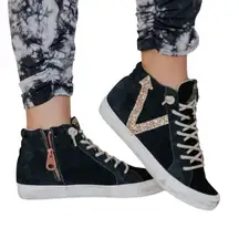 Vintage Lockwood High Top Havana's Black Suede with Gold Sequin "V" Size 8.5