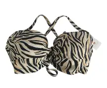 Shade & Shore  Womens Light Lift Twist Front Bralette Bikini Top Zebra 38D