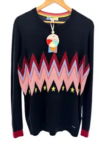 Ted Baker Rossino Novelty Knit Jumper Black Wool Cashmere Stars Chevron NWT 4 10