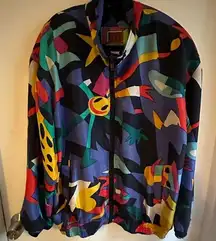 GIT Vintage silk geometric/smiles jacket. Colorful and elegant at the same time