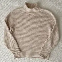 Women’s Cream Mock Neck Textured Knit Sweater Pullover Size Small