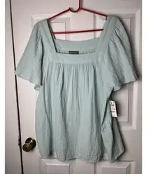 Style & Co. Women's Cotton Gauze Square-Neck Top Harbor Gray Size XXL