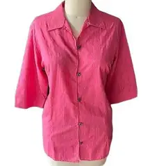 COLUMBIA River Resort Pink Palm Tree Flamingo Camp Shirt Blouse ~ Women's LARGE