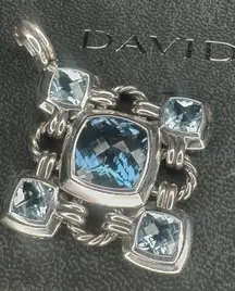 David Yurman .925 Sterling Silver London and Blue topaz Byzantine Cross