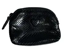 Black Leather Python Snakeskin Mini Wallet Coin Purse