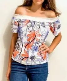 Skies Are Blue Embroidered Floral Off The Shoulder Top (S)