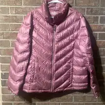 - Purple pearl puffer jacket