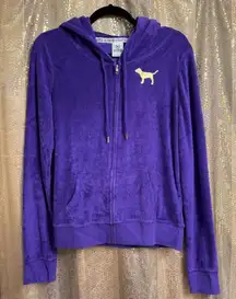 Vintage VS PINK Y2K Purple Gold Terry Cloth Zip Up Sweater Medium