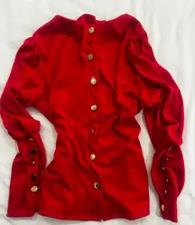 Elegant Red Button-Up Women's Top