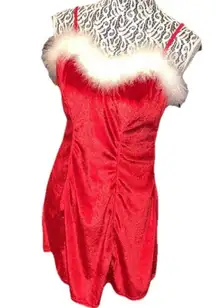 Santa Baby Red Velvet Marabou Feather Trim Vintage Slip Dress Nightie L