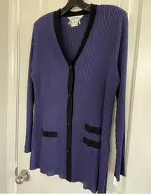 Exclusively Misook Womens sweater Cardigan Purple Blue Acrylic size Medium