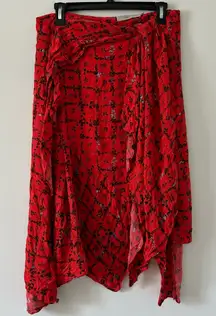 Preen Line Red Black Viscose Sharkbite Asymmetrical Flowy Knee Length Skirt M