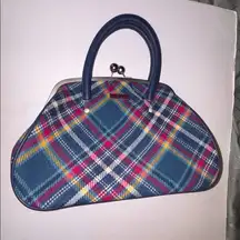 NESS..SCOTTISH BRAND TEAL WOOL PLAID TARTAN KISS LOCK HAND BAG