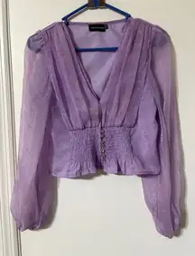 PrettyLittleThing sheer pastel purple smocked long-sleeve blouse size 4