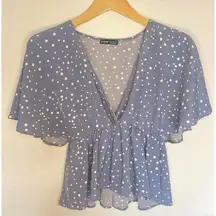 SHEIN Blue And White Polka Dot low cut shirt​​​​​​​​​​​​​​​​​
