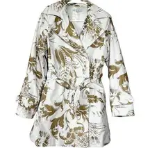 CAbi  Wimbledon Courtside Trench Coat Double Breasted Floral Belt Cream Gold S