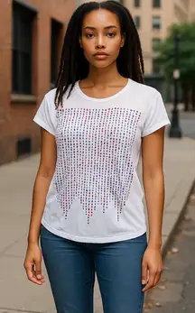 Armani Exchange White Dot Print Scoop Neck Cap Sleeve Tee Shirt Size‎ XS