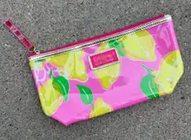 Lilly Pulitzer Estee Lauder Makeup Beauty Cosmetic Bag Pink With Lemons PVC