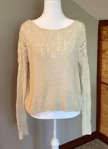 Mossimo Cream Crochet Knit Long Sleeve Sweater Extra Small