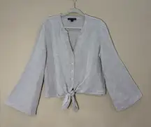 Long Sleeved Boston Proper Tie Front Flare Sleeve Linen Blend Top Sz L Boho Cute