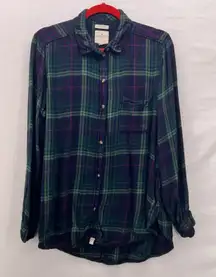 American Eagle Womens Boyfriend Shirt Size XL Tunic Button Tartan Grunge Soft
