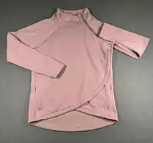 Athleta Cozy Karma Asym Pullover Sweatshirt Womens Medium Pink Wrap Fleece
