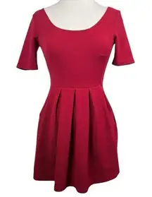 Lush Burgundy Demure Double Scoop Neck Inverted Pleat Fit & Flare Skater Dress