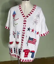 Quacker Factory Fourth July Independence Day  Patriotic American Flag Cardigan L